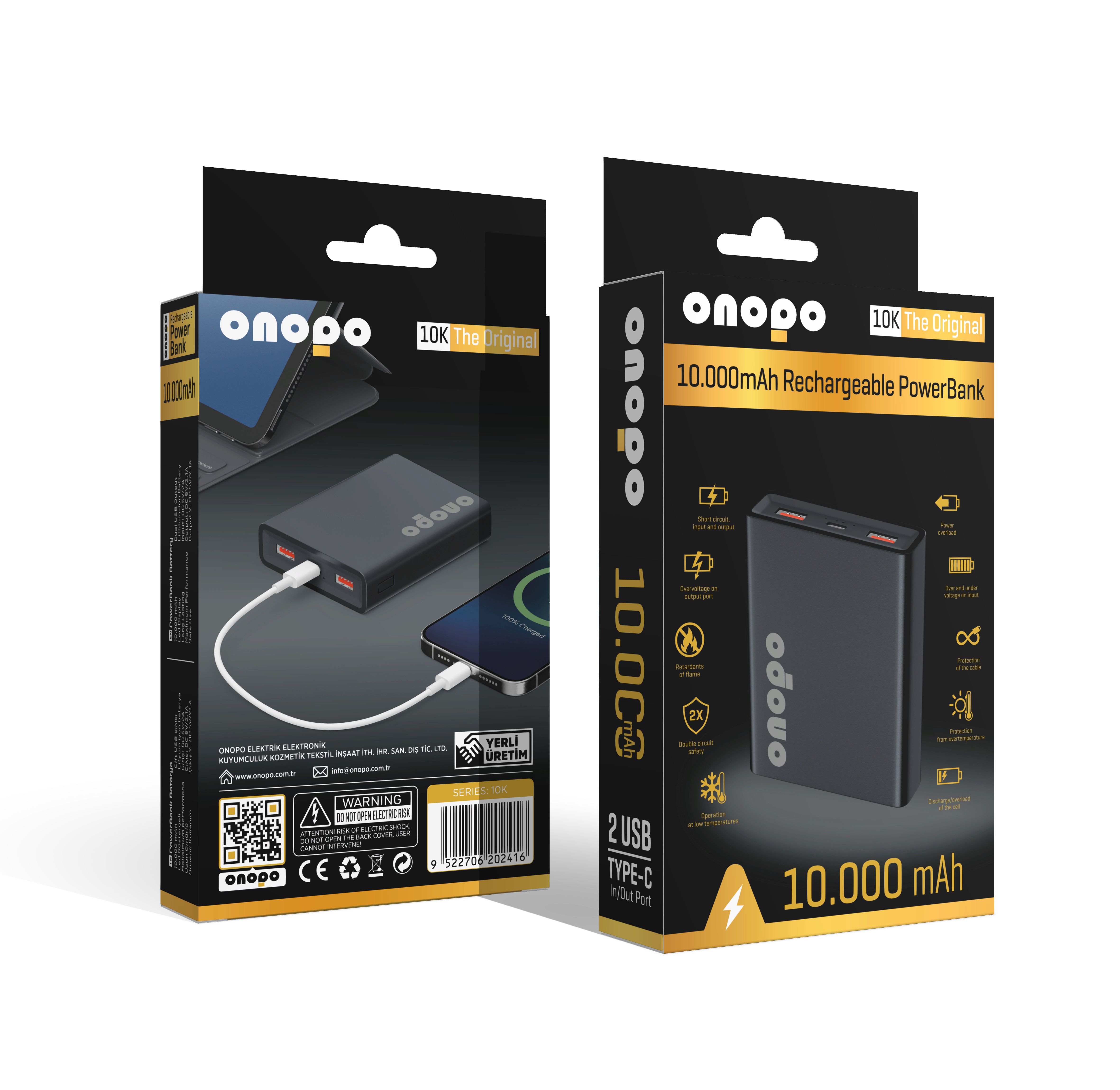 onopo 10000 mAh Şarj Adilebilir Led Göstergeli Taşınabilir Powerbank