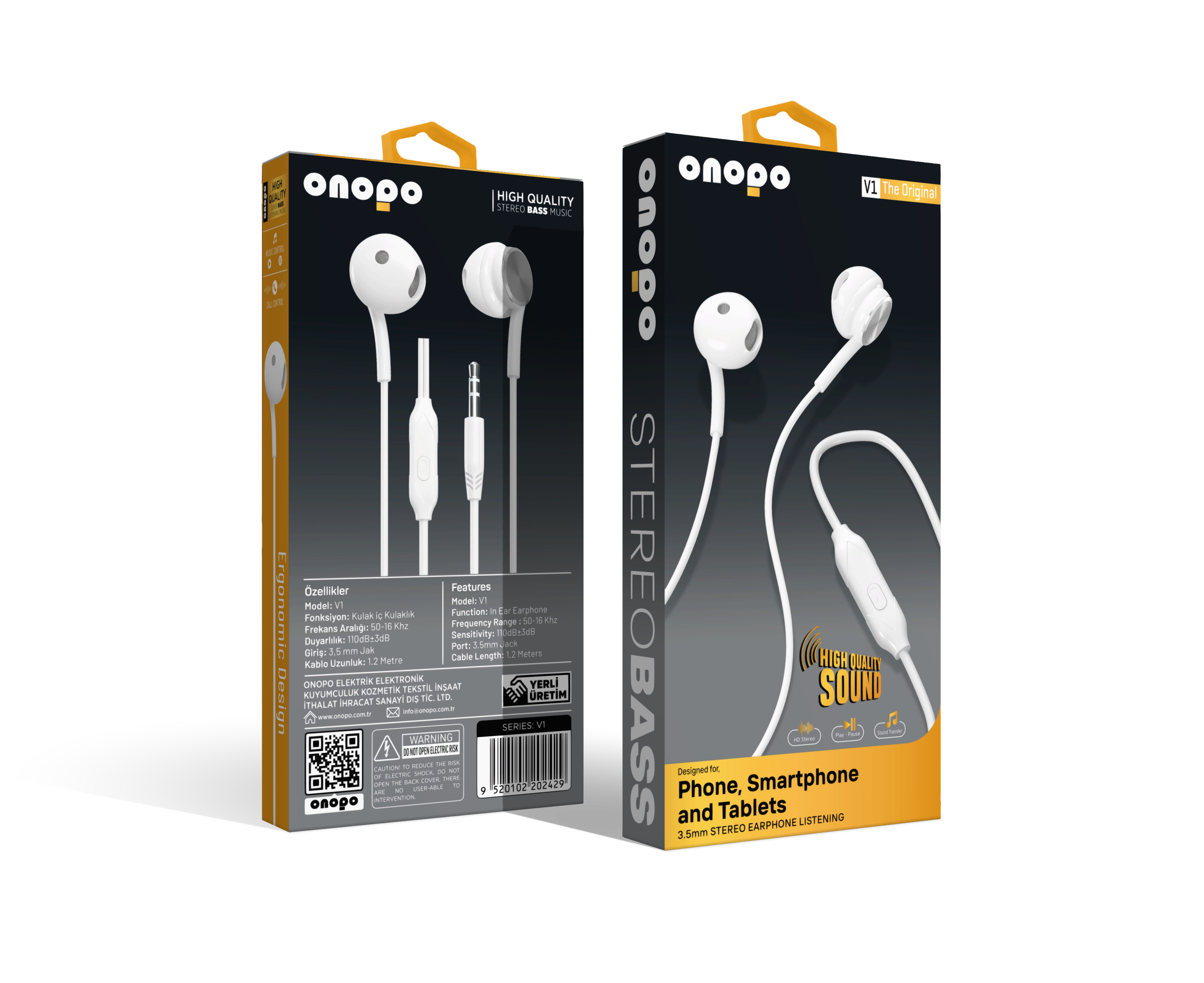 onopo Stereo Kablolu Kulaklık Extra Bass Dinleme 3.5MM Kulakiçi Kulaklık - V1