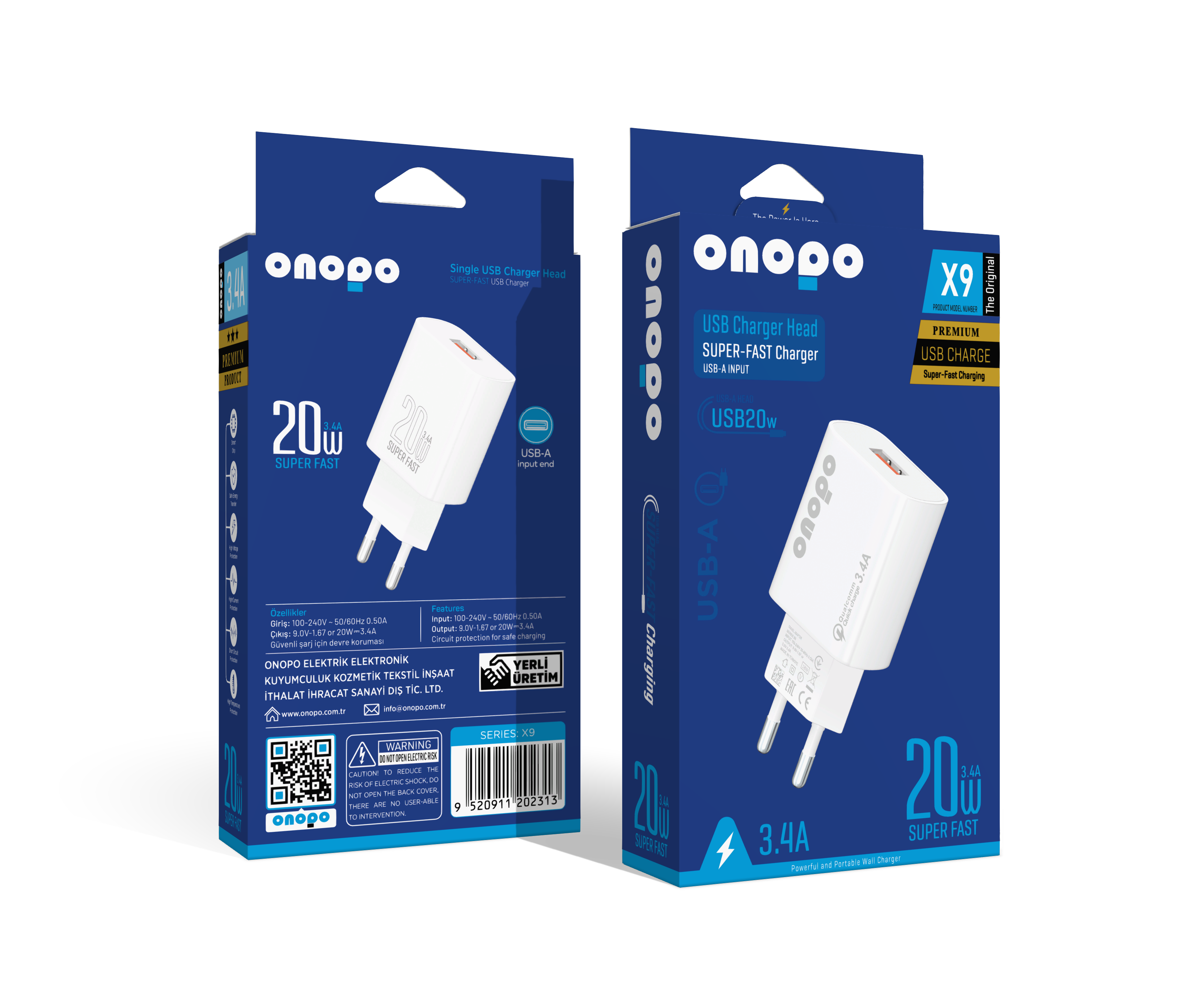 onopo 3.4A Usb Girişli Hızlı Şarj Adaptörü - X9