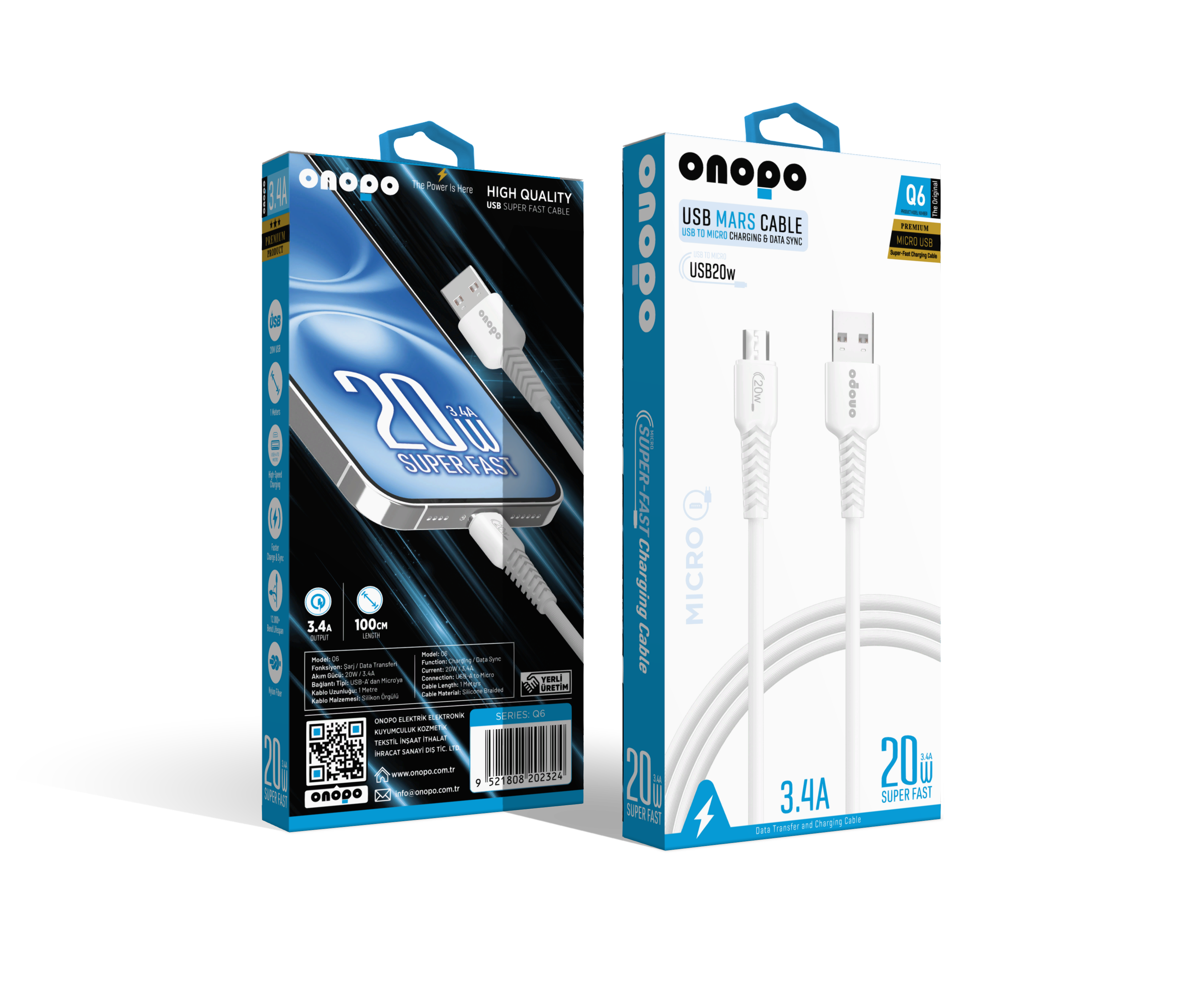 onopo Android Xiaomi Ve Samsung Uyumlu Micro To USB Kablo 3.4A Uyumlu Hızlı Şarj ve Data Kablosu 1M - Q6