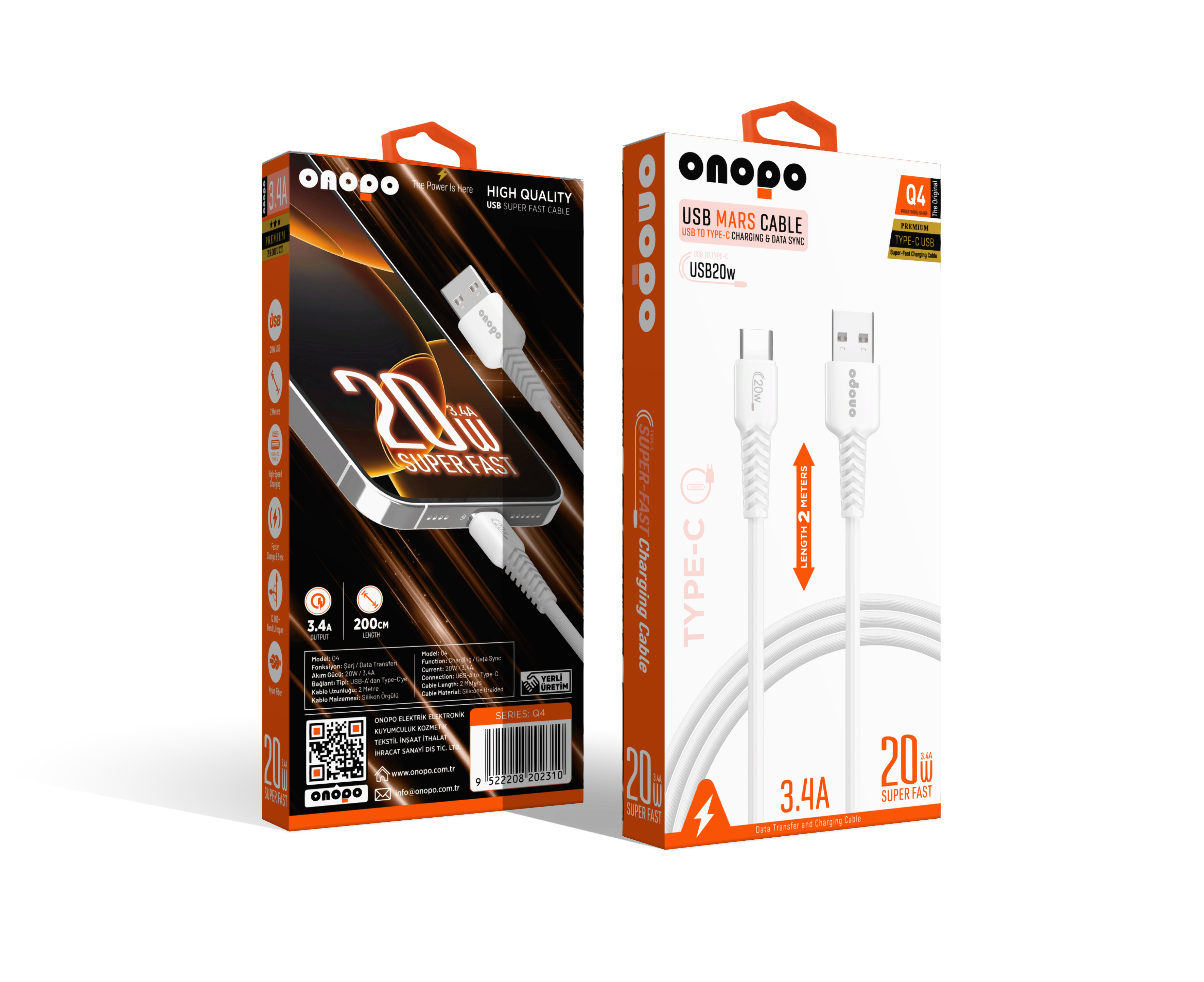 onopo Android Xiaomi Ve Samsung Uyumlu Type-c To Usb Kablo 3.4a Hızlı Şarj Ve Data Kablosu 2m - Q4