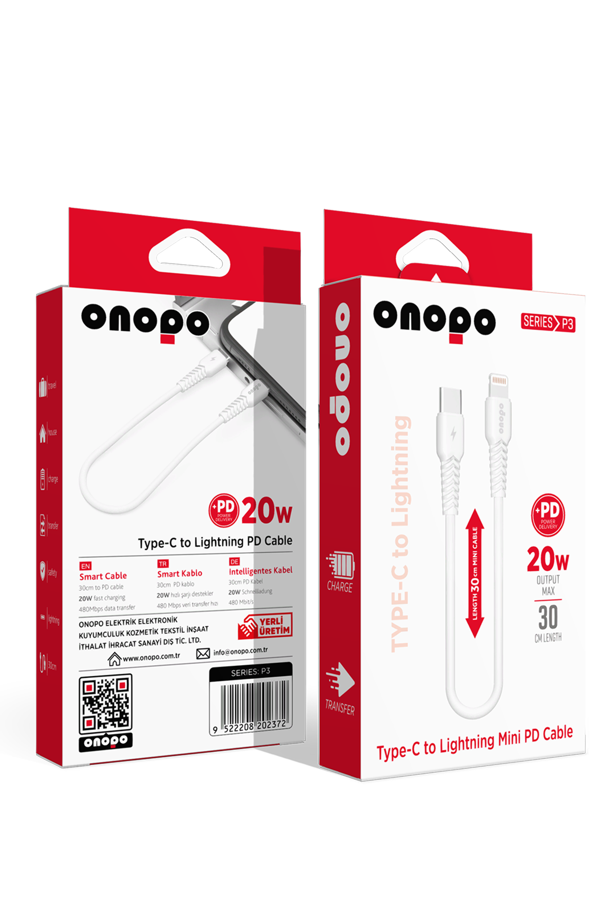 onopo İphone Apple Uyumlu Type-C To Lightning Mini Pd 20W Hızlı Şarj ve Data Kablosu 30CM - P3