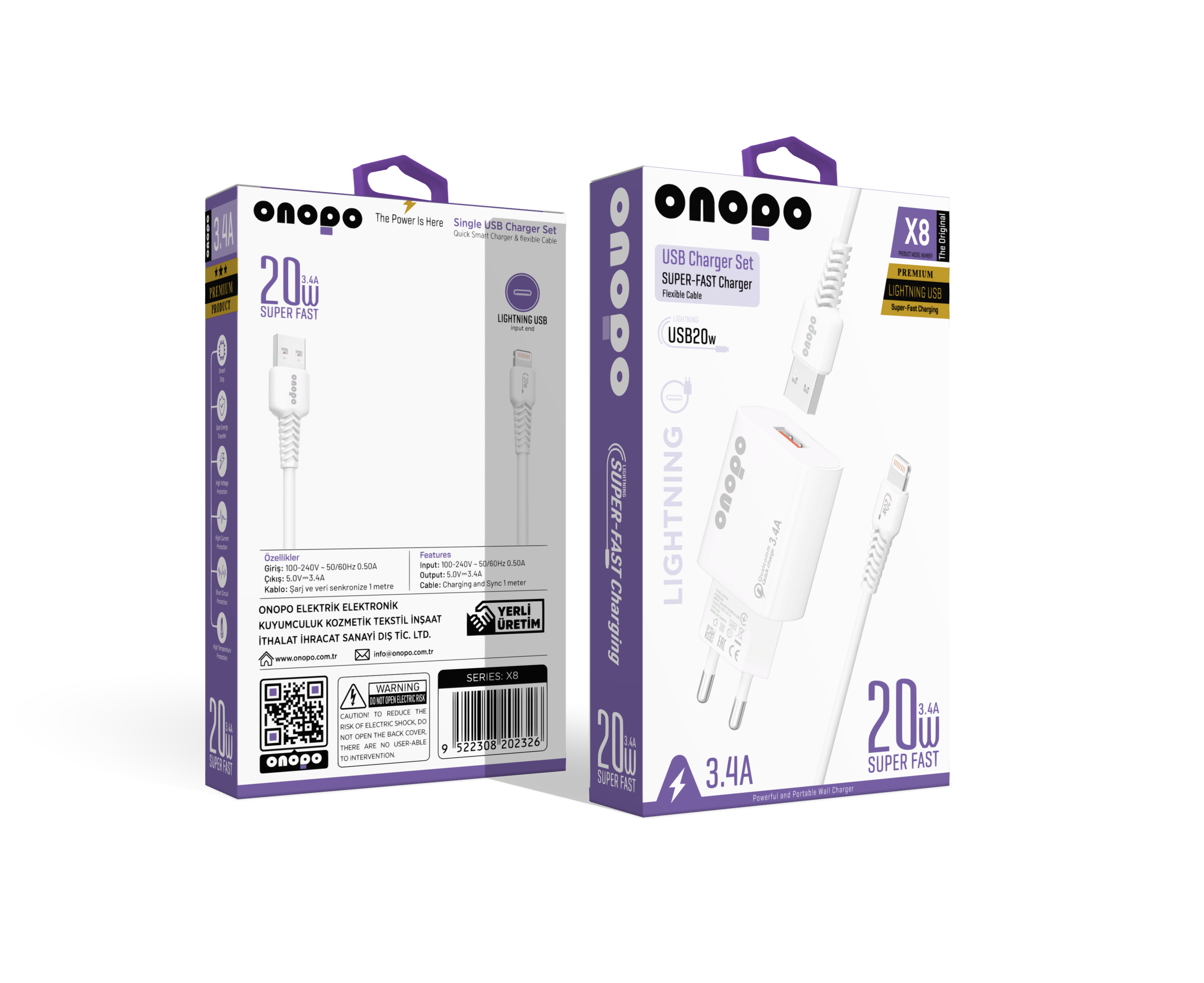 onopo İphone Apple Uyumlu Lightning Usb 3.4a Iphone Hızlı Şarj Cihazı Uyumlu 18w - X8