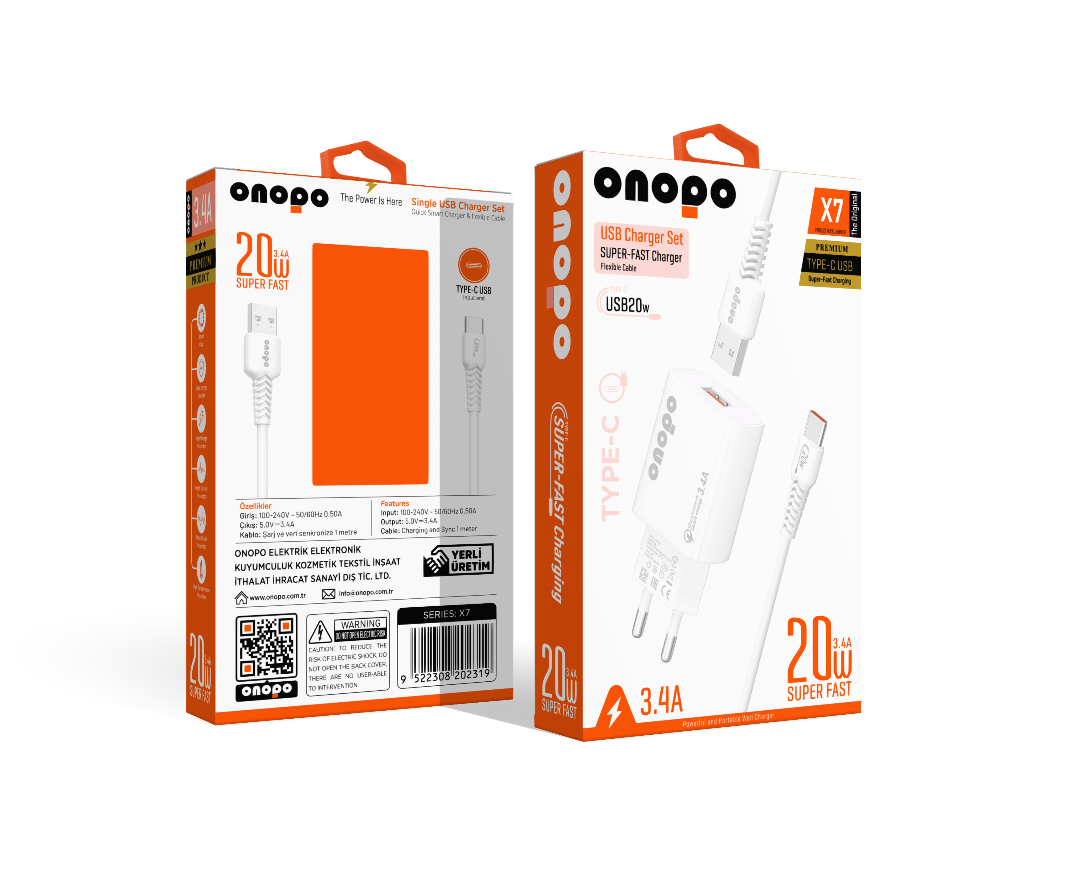 onopo Android Xiaomi Ve Samsung Uyumlu Hızlı Şarj Type-c Usb 3.4a Hızlı Şarj Cihazı 20w - X7