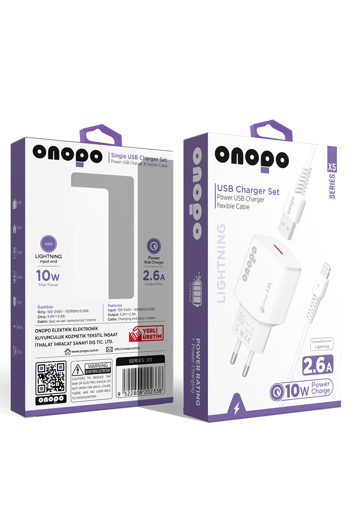 onopo İphone Apple Uyumlu Lightning Usb 2.6a Iphone Hızlı Şarj Cihazı 10w - X5