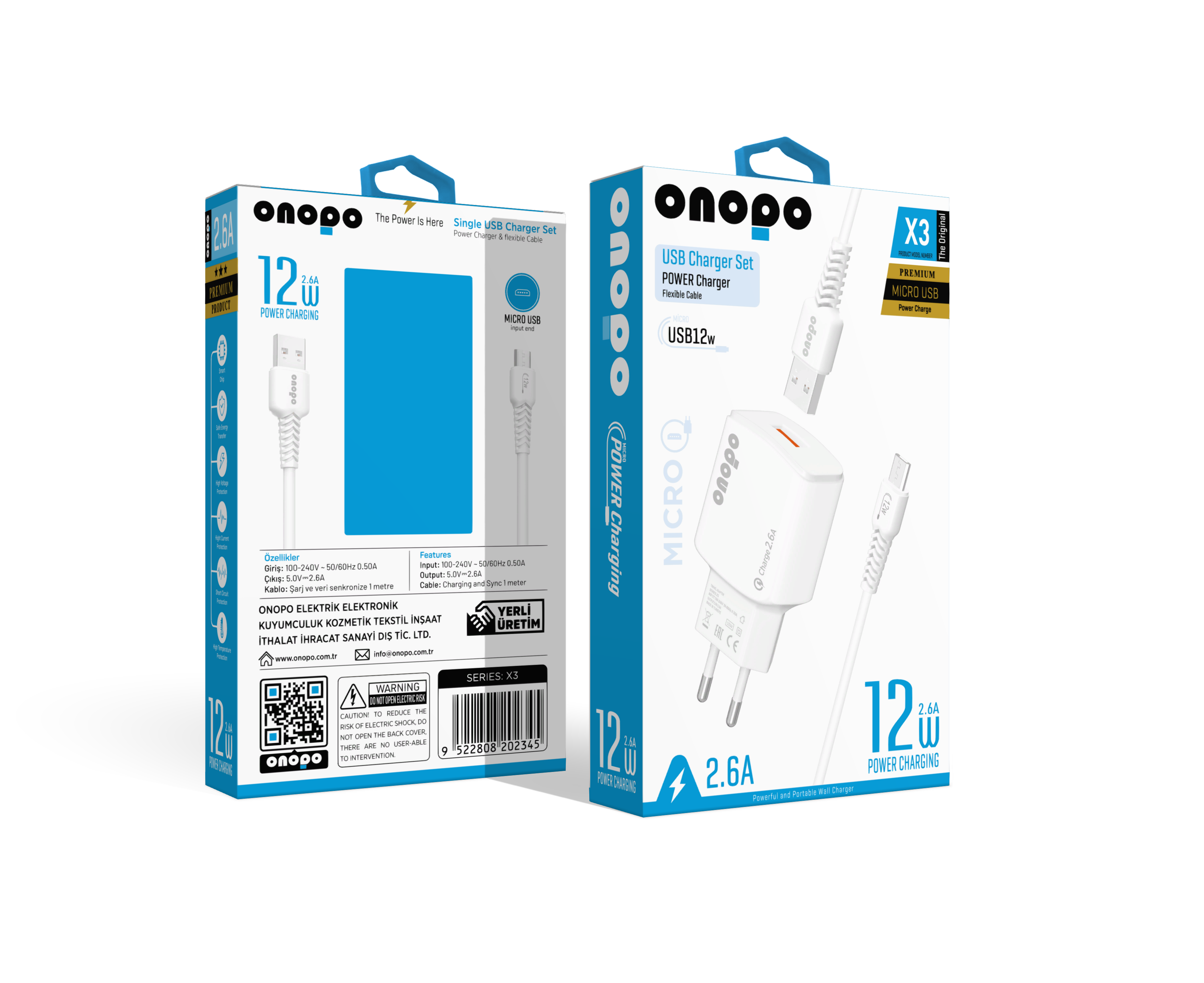 onopo Android Xiaomi Ve Samsung Uyumlu Hızlı Şarj Micro Usb 2.6a Hızlı Şarj Cihazı 12W - X3