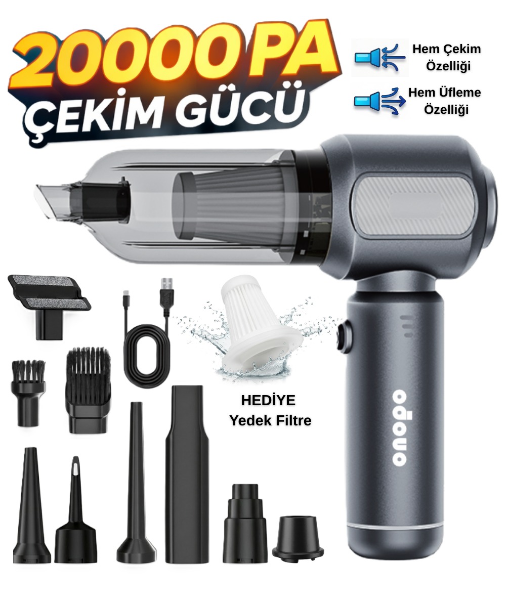 Onopo Power 20000PA 3’ü 1 Arada Şarjlı El Süpürgesi – Yüksek Emiş Gücü, Uzun Çalışma Süresi