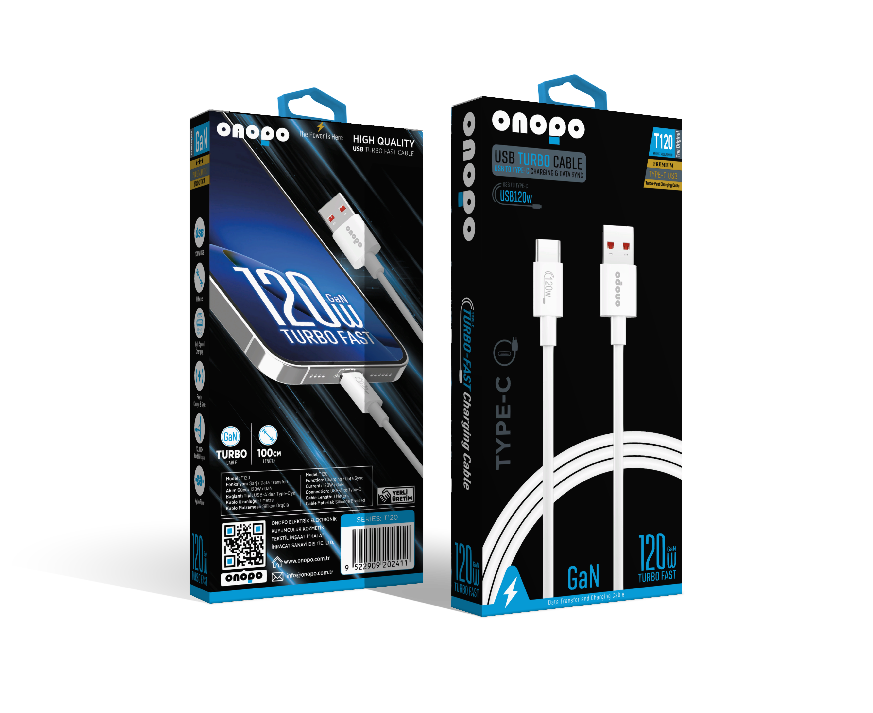 T120 Usb-A To Type-C Turbo Şarj ve Data Kablosu | 120W Gan | Hızlı Şarj & Veri Aktarımı | 1 Metre