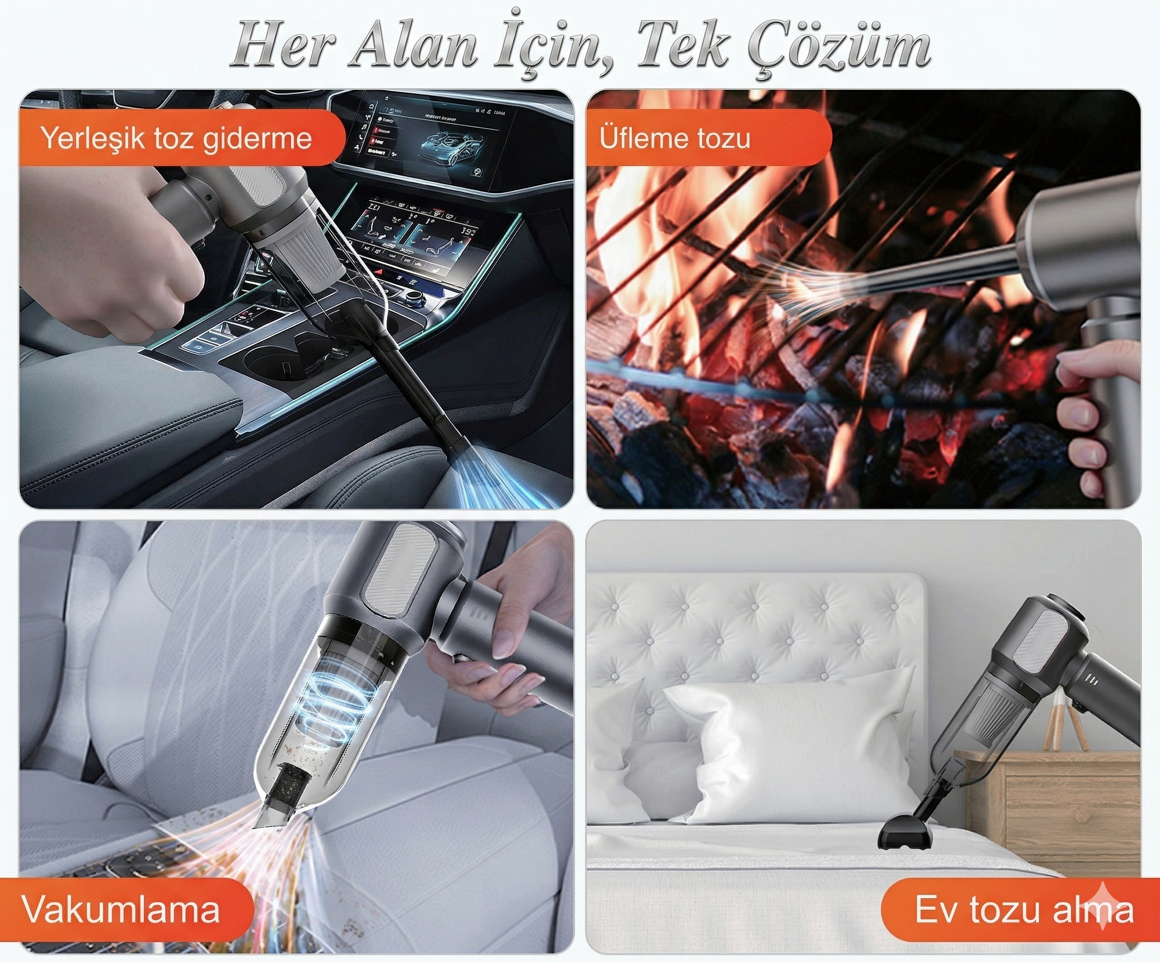 Onopo Power 20000PA 3’ü 1 Arada Şarjlı El Süpürgesi Çantalı – Yüksek Emiş Gücü, Uzun Çalışma Süresi
