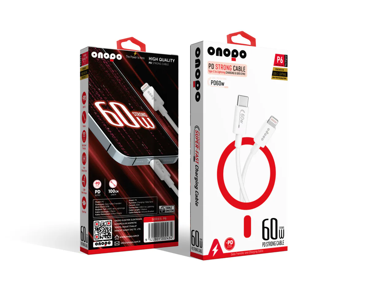 Onopo iPhone Uyumlu PD 60W Güçlü Kablo Type-C to Lightning Şarj ve Data Kablo - P6 - görsel 1