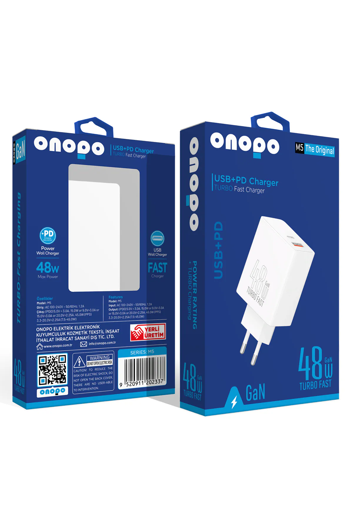 Onopo 48W Type-C ve USB Girişli Turbo Şarj Adaptörü Başlığı - M5 - görsel 1