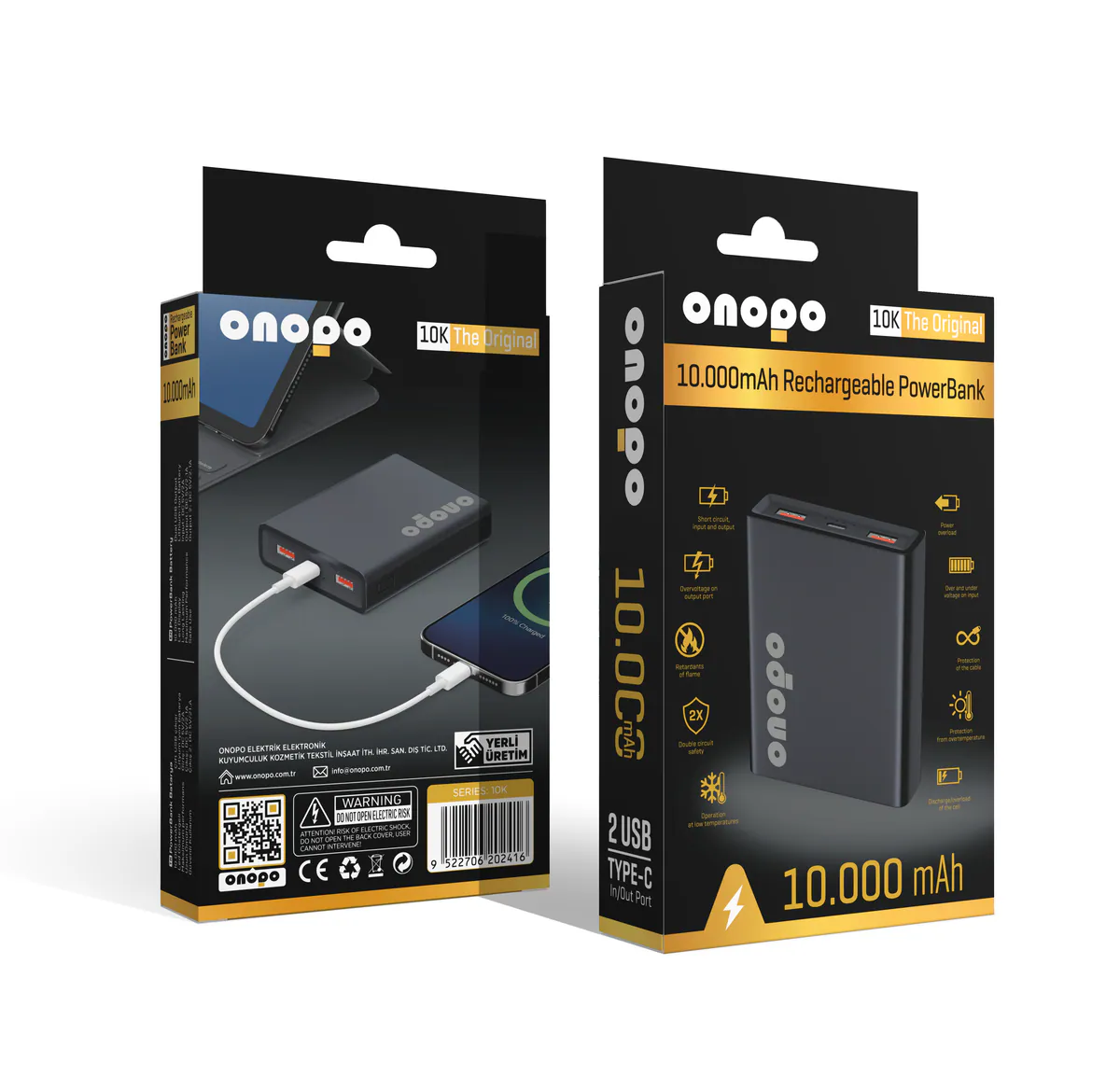 Onopo 10000 mAh Şarj Edilebilir Led Göstergeli Taşınabilir Powerbank - görsel 1
