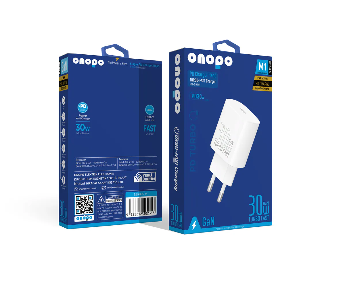 Onopo iPhone ve Android Uyumlu 30W Type-C Girişli Şarj Adaptörü Başlığı - M1 - görsel 1