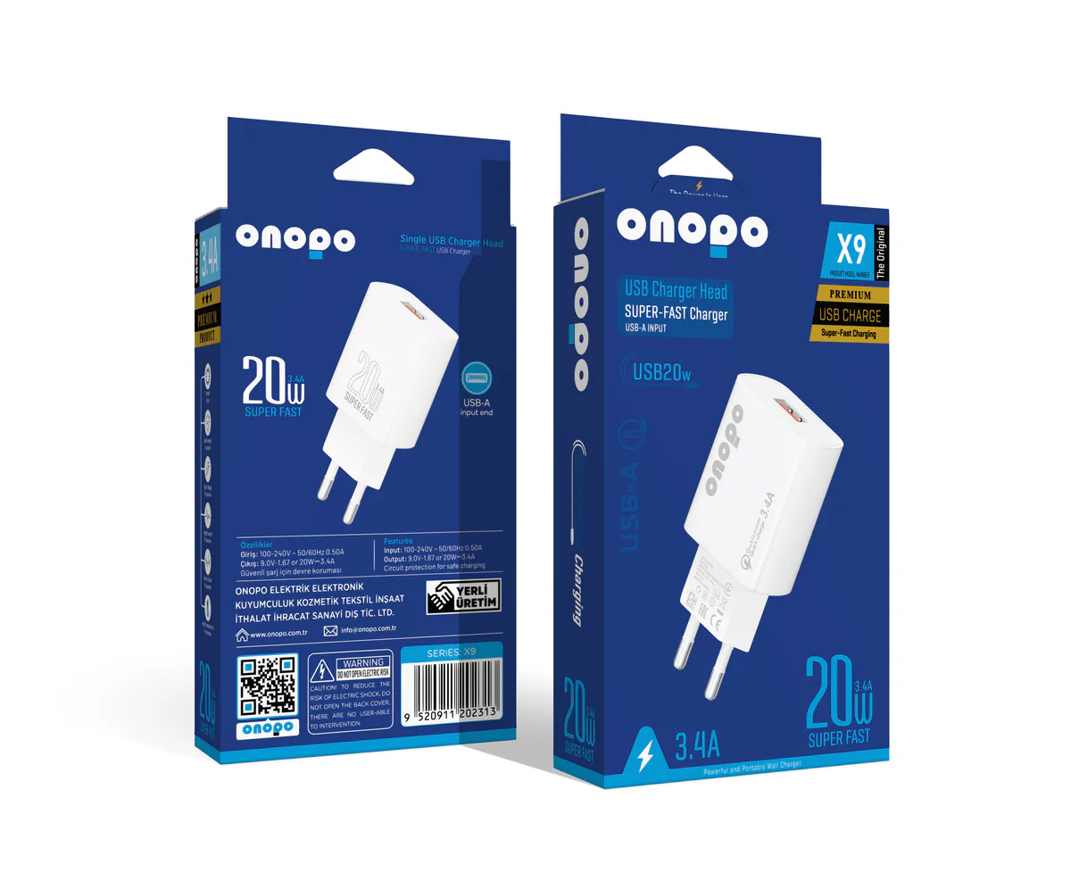 Onopo 3.4A USB Girişli Hızlı Şarj Adaptörü - X9 - görsel 1
