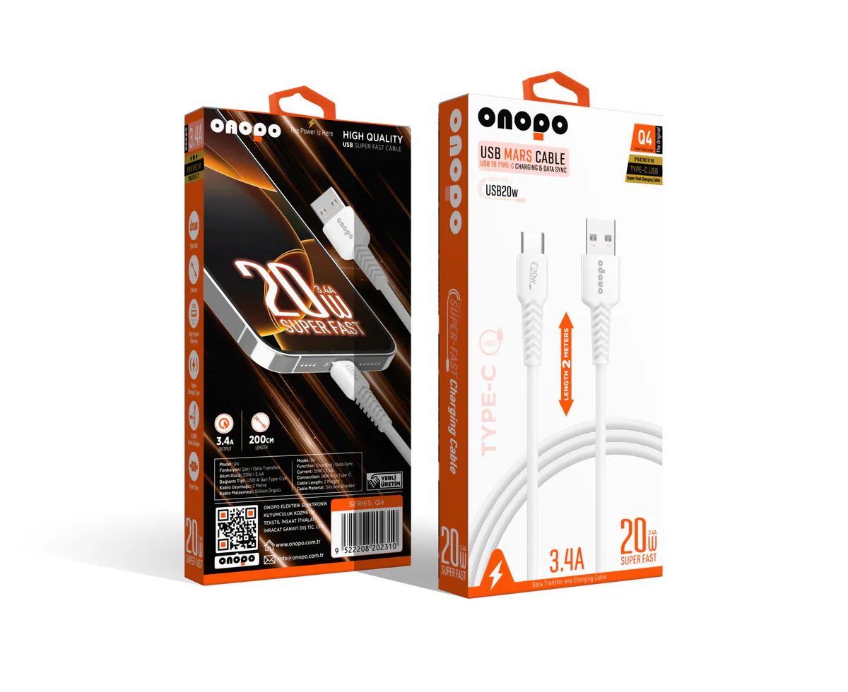 Onopo Android Xiaomi ve Samsung Uyumlu Type-C to USB Kablo 3.4A Hızlı Şarj ve Data Kablosu 2m - Q4 - görsel 1