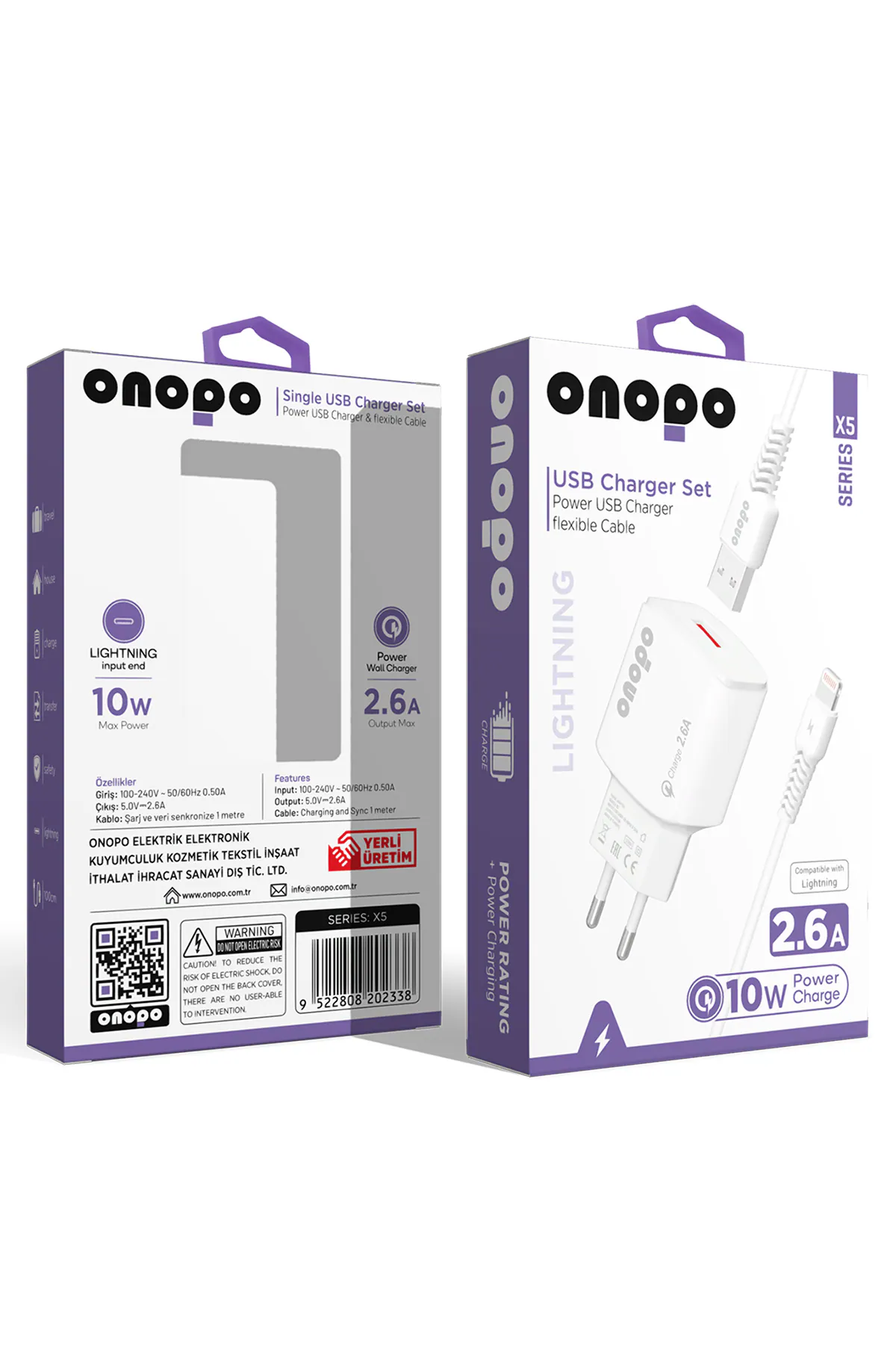 Onopo iPhone Apple Uyumlu Lightning USB 2.6A iPhone Hızlı Şarj Cihazı 10W - X5 - görsel 1