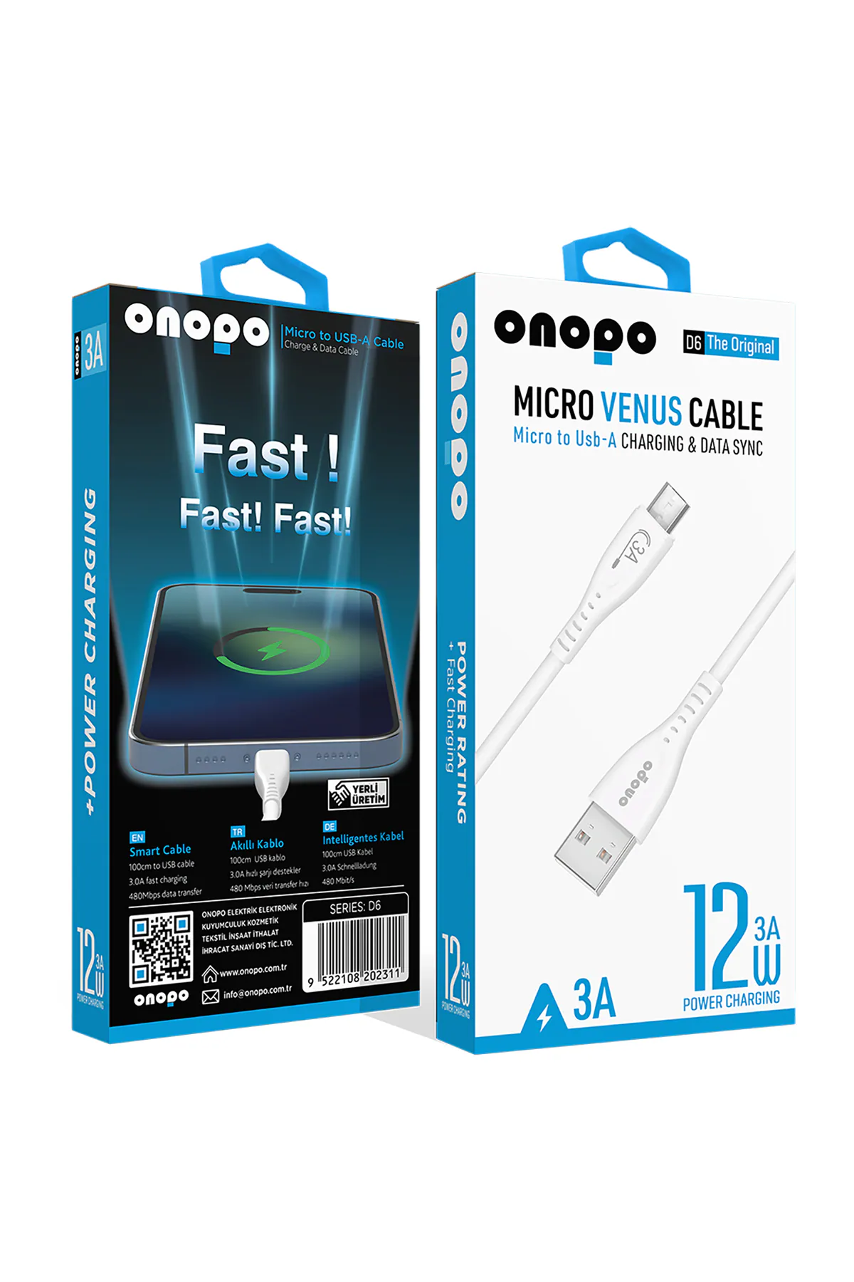 Onopo Android Xiaomi ve Samsung Uyumlu Micro USB Hızlı Şarj ve Data Kablosu 3.0A / 1MT - D6 - görsel 1