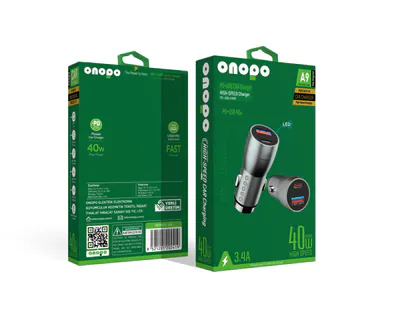 Onopo 3.4A Çift USB + Type-C Çıkışlı Metal Hızlı Araç Şarjı 40W - A9