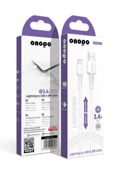 Onopo iPhone Apple Uyumlu Lightning to USB Kablo 3.4A Uyumlu Hızlı Şarj ve Data Kablosu 2m - Q5