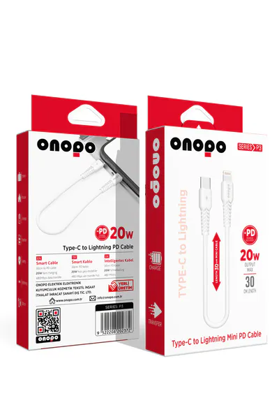 Onopo iPhone Apple Uyumlu Type-C to Lightning Mini PD 20W Hızlı Şarj ve Data Kablosu 30CM - P3