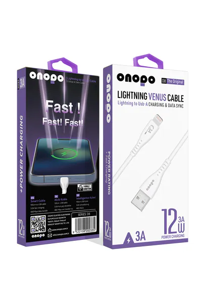 Onopo iPhone Apple Uyumlu Lightning USB Hızlı Şarj ve Data Kablosu 3.0A / 1mt - D8