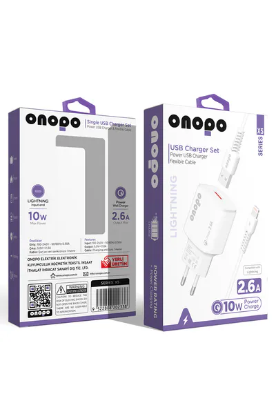 Onopo iPhone Apple Uyumlu Lightning USB 2.6A iPhone Hızlı Şarj Cihazı 10W - X5