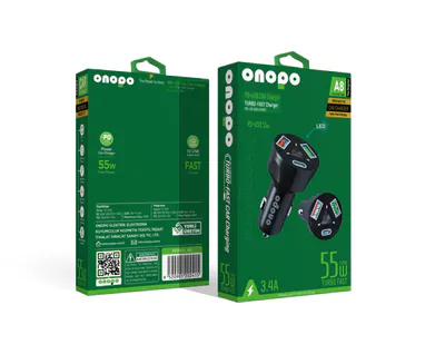 Onopo 3.4A Type-C (PD) ve Çift USB Girişli Turbo Hızlı Araç Şarjı 55W - A8
